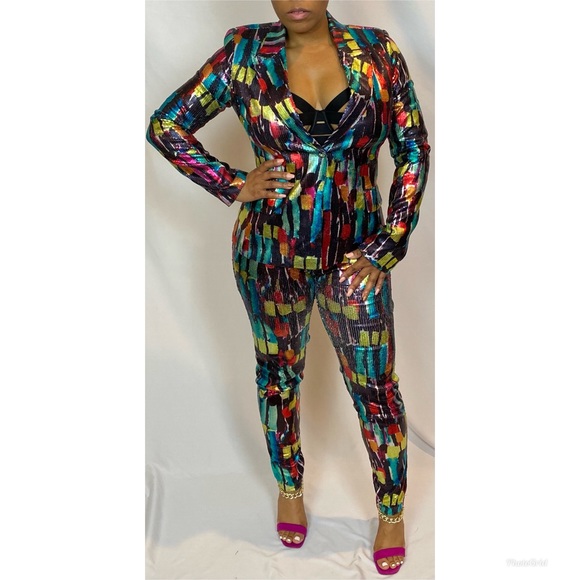 Pants - *FINAL PRICE* Plus sized Multicolor sequin suit 1x